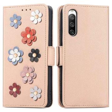 Flower Decor Series Sony Xperia 10 IV Portemonnee Hoesje - Beige