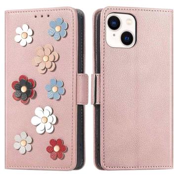 Flower Decor Series iPhone 14 Portemonnee Hoesje - RosÃ© goud