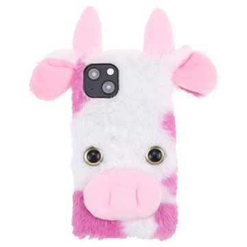 Fluffy Plush iPhone 13 Hybride Hoesje - Roze Koe