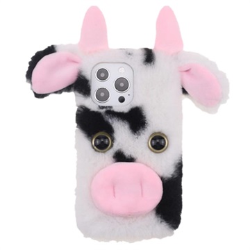 Fluffy Plush iPhone 13 Pro Hybrid Case - Zwart Koe