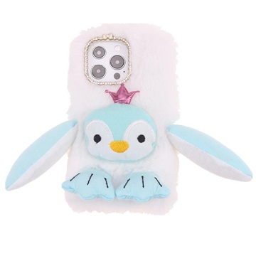 Fluffy Plush iPhone 13 Pro Hybrid Case - Blue Penguin