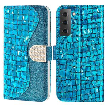 Croco Bling Series Samsung Galaxy S23 5G Portemonnee Hoesje - Blauw