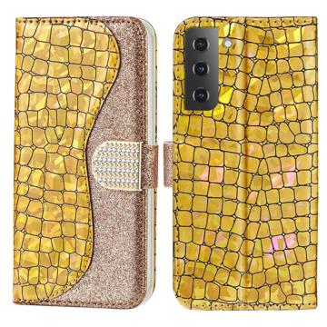 Croco Bling Series Samsung Galaxy S23 5G Portemonnee Hoesje - Goud