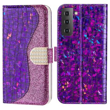 Croco Bling Series Samsung Galaxy S23 5G Portemonnee Hoesje - Paars