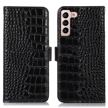 Crocodile Series Samsung Galaxy S23+ 5G Wallet Leren Hoesje met RFID - Zwart