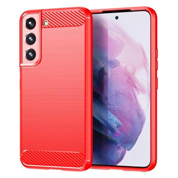 Samsung Galaxy S23 5G Geborsteld TPU Hoesje - Koolstofvezel - Rood