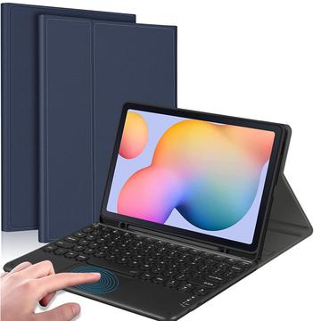 Voor Samsung Galaxy Tab S6 Lite / S6 Lite (2022) Bluetooth-toetsenbord met touchpad, PU lederen hoes met penhouder - blauw