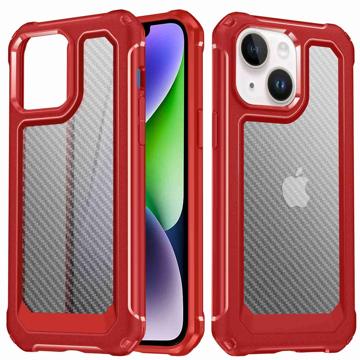 Anti-kras Koolstofvezel iPhone 14 Hybride Hoesje - Rood