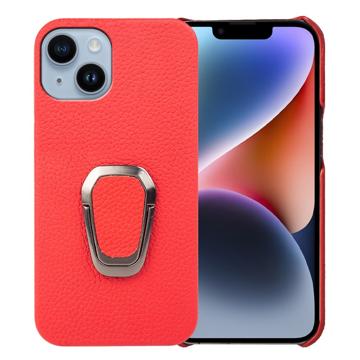 iPhone 14 Leren Gecoate Case met Ringhouder - Rood