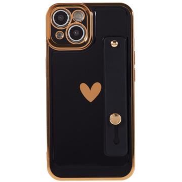 Heart Series iPhone 14 TPU Hoesje met Draagriem - Zwart