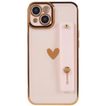 Heart Series iPhone 14 TPU Hoesje met Draagriem - Roze