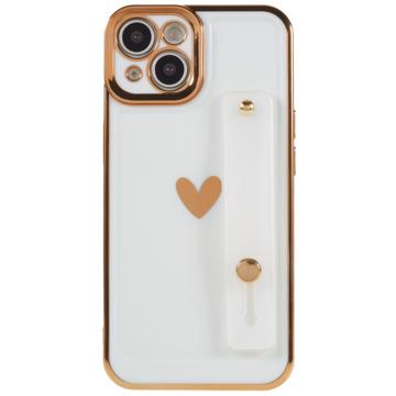 Heart Series iPhone 14 TPU Hoesje met Draagriem - Wit