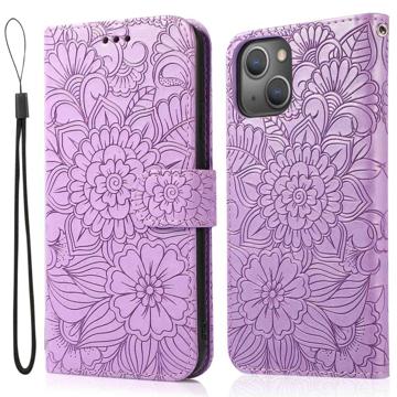 Flowers iPhone 14 Portemonnee Hoesje - Paars