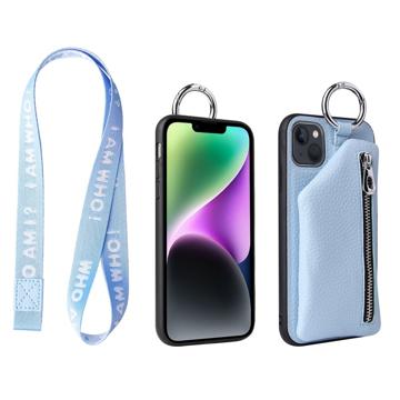 Strap Series iPhone 14 Plus Hoesje met Afneembare Portemonnee - Baby Blauw