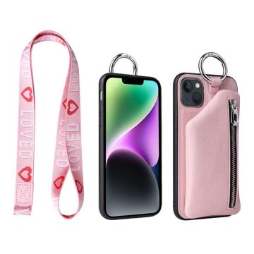 Strap Series iPhone 14 Plus Hoesje met Afneembare Portemonnee - Roze