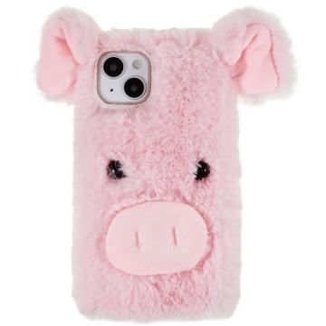 Fluffy Plush iPhone 14 Plus Hybrid Case - Roze Varken