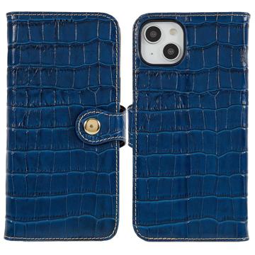 iPhone 14 Plus Wallet Leren Hoesje - Crocodile - Blauw