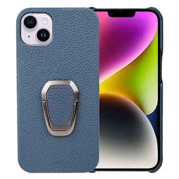 iPhone 14 Plus Leren Gecoate Case met Ringhouder - Blauw