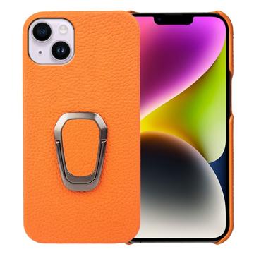 iPhone 14 Plus Leren Gecoate Case met Ringhouder - Oranje