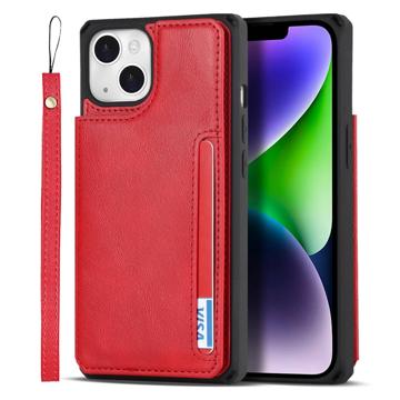 iPhone 14 Plus Magnetisch Kickstand Wallet Case - Rood