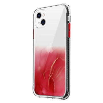 Marble Pattern iPhone 14 Plus Hybride Hoesje - Rood