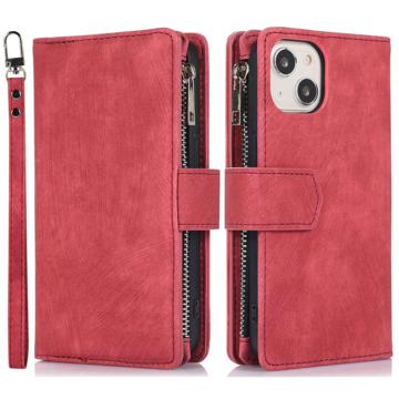 iPhone 14 Plus Portemonnee Hoesje met Pols- en Schouderriem - Rood