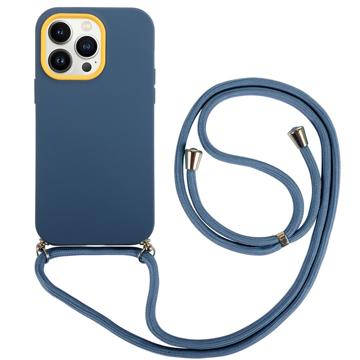 iPhone 14 Pro 360 Hybride Hoesje met Lanyard - Blauw