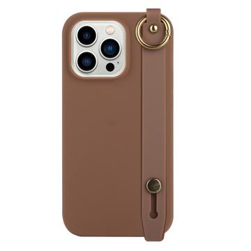 Candy Color iPhone 14 Pro TPU Case met draagriem - Coffee