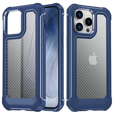 Anti-kras Koolstofvezel iPhone 14 Pro Hybride Hoesje - Blauw