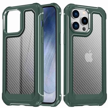 Anti-kras Koolstofvezel iPhone 14 Pro Hybride Hoesje - Groen