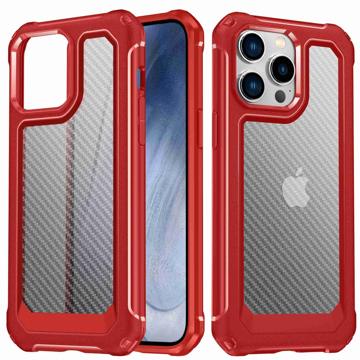 Anti-kras Koolstofvezel iPhone 14 Pro Hybride Hoesje - Rood