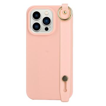 Candy Color iPhone 14 Pro Max TPU Hoesje met Draagriem - Lichtroze