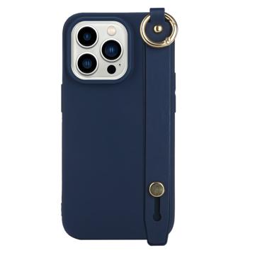 Candy Color iPhone 14 Pro Max TPU Hoesje met Draagriem - Donkerblauw