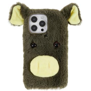 Fluffy Plush iPhone 14 Pro Max Hybrid Case - Groen Varken