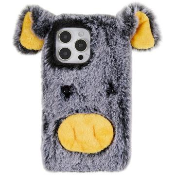 Fluffy Plush iPhone 14 Pro Max Hybrid Case - Grijs Varken