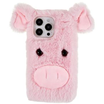 Fluffy Plush iPhone 14 Pro Max Hybrid Case - Roze Varken