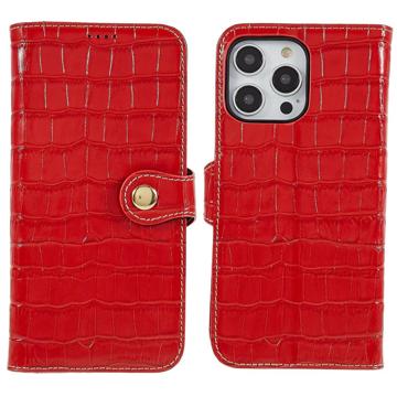 iPhone 14 Pro Max Wallet Leren Hoesje - Crocodile - Rood