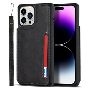 iPhone 14 Pro Max Magnetisch Kickstand Wallet Case - Zwart