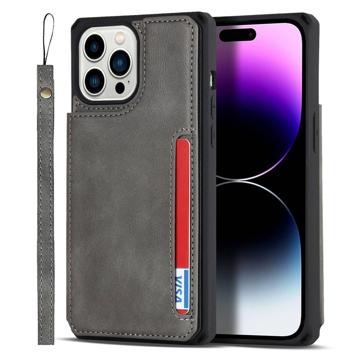 iPhone 14 Pro Max Magnetisch Kickstand Wallet Case - Grijs