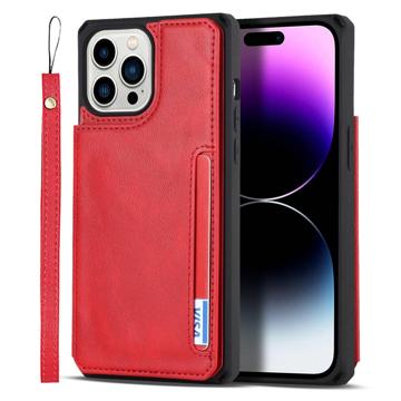 iPhone 14 Pro Max Magnetisch Kickstand Wallet Case - Rood