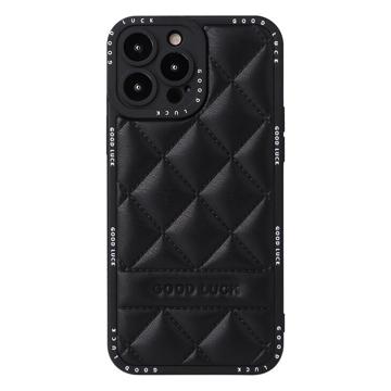 Good Luck Rhombic Grid iPhone 14 Pro Hybrid Case - Zwart