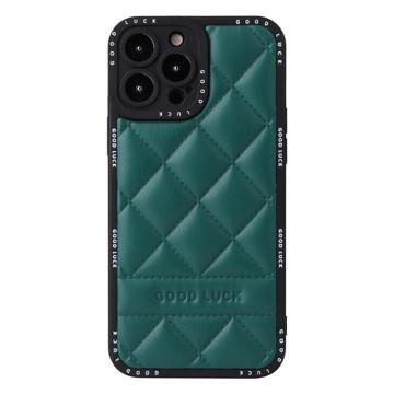 Good Luck Rhombic Grid iPhone 14 Pro Hybrid Case - Groen