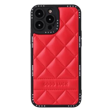 Good Luck Rhombic Grid iPhone 14 Pro Hybrid Case - Rood