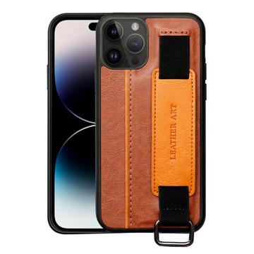 Tweekleurige iPhone 14 Pro Gecoat Hoesje met Draagriem und Kartenhalter - Bruin