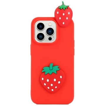 3D Cartoon iPhone 14 Pro TPU Hoesje - Aardbei