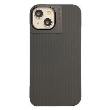 iPhone 15 Case Strepen Ontwerp Vloeibare Silicone Cover met Aluminiumlegering Lens Beschermer - Zwart