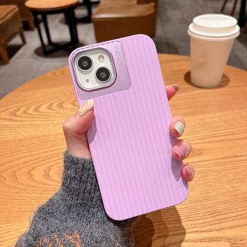 iPhone 15 Plus Hoesje Strepen Ontwerp Silicone Cover met Lens Beschermer - Paars