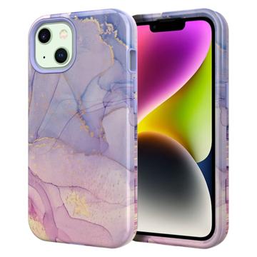 Stylish Gradient iPhone 14 Plus Hybrid Case - Marmer - Paars