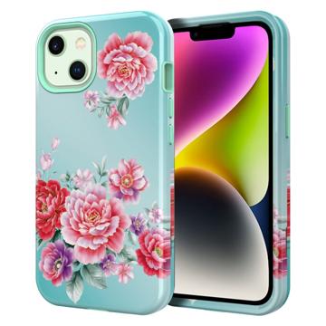 Stylish Gradient iPhone 14 Plus Hybrid Case - Bloemen - Lichtblauw