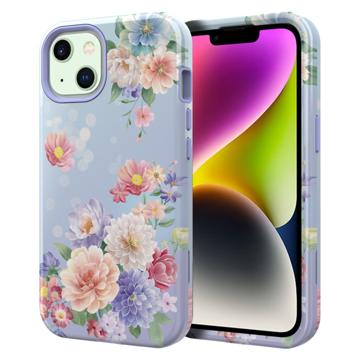 Stylish Gradient iPhone 14 Plus Hybrid Case - Bloemen - Paars